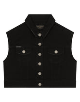 Stretch denim gilet with branded plate - | Dolce & Gabbana