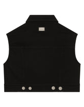 Stretch denim gilet with branded plate - | Dolce & Gabbana