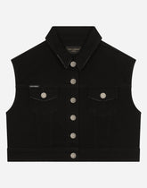 Stretch denim gilet with branded plate - | Dolce & Gabbana