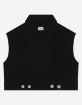 Stretch denim gilet with branded plate - | Dolce & Gabbana