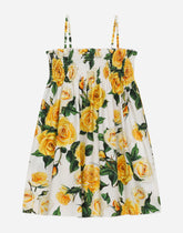Poplin sundress with yellow rose print - | Dolce & Gabbana