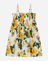 Poplin sundress with yellow rose print - | Dolce & Gabbana