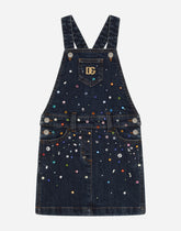 Dungarees with multi-colored fusible rhinestones - | Dolce & Gabbana