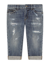 Blue wash jeans with abrasions - | Dolce & Gabbana