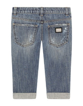 Blue wash jeans with abrasions - | Dolce & Gabbana