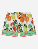 Poplin shorts with lemon and orange print - | Dolce & Gabbana