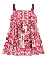 Short majolica-print poplin dress - | Dolce & Gabbana