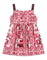 Short majolica-print poplin dress - | Dolce & Gabbana