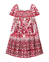 Poplin dress with yellow majolica print - | Dolce & Gabbana