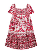 Poplin dress with yellow majolica print - | Dolce & Gabbana