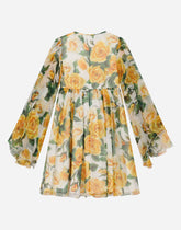 Chiffon dress with yellow rose print - | Dolce & Gabbana
