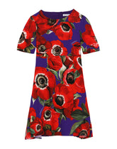 Charmeuse dress with anemone print - | Dolce & Gabbana