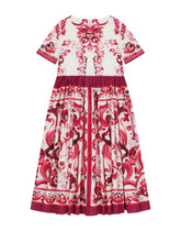 Poplin dress with yellow majolica print - | Dolce & Gabbana