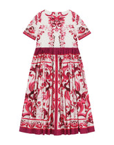Poplin dress with yellow majolica print - | Dolce & Gabbana