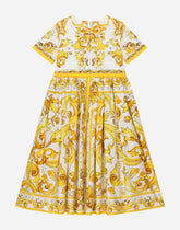 Poplin dress with yellow majolica print - | Dolce & Gabbana