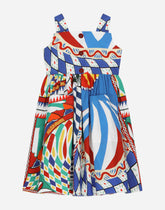 Carretto-print poplin dress with straps - | Dolce & Gabbana