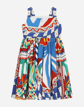 Carretto-print poplin dress with straps - | Dolce & Gabbana