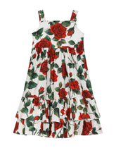 Sleeveless poplin dress with rose print - | Dolce & Gabbana