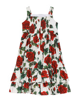 Sleeveless poplin dress with rose print - | Dolce & Gabbana