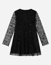 Long-sleeved tulle dress with fusible rhinestones - | Dolce & Gabbana