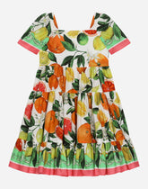 Poplin dress with lemon and orange print - | Dolce & Gabbana