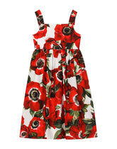 Poplin dress with anemone print - | Dolce & Gabbana