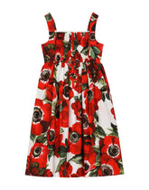 Poplin dress with anemone print - | Dolce & Gabbana