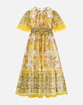 Chiffon dress with yellow majolica print - | Dolce & Gabbana