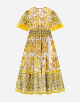 Chiffon dress with yellow majolica print - | Dolce & Gabbana