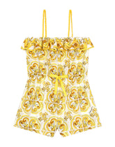Batiste playsuit with yellow majolica print - | Dolce & Gabbana