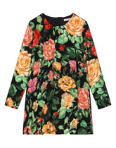 Cady dress with rose print over a black background - | Dolce & Gabbana