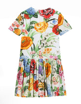 Poplin dress with floral print - | Dolce & Gabbana