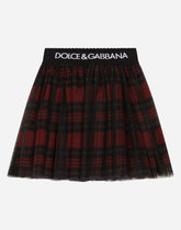Tulle midi skirt with tartan print - | Dolce & Gabbana