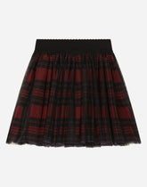 Tulle midi skirt with tartan print - | Dolce & Gabbana