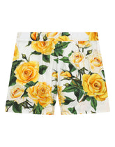 Poplin shorts with yellow rose print - | Dolce & Gabbana