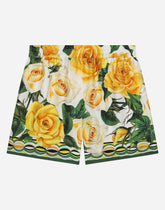Twill shorts with yellow rose print - | Dolce & Gabbana