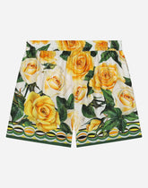 Twill shorts with yellow rose print - | Dolce & Gabbana