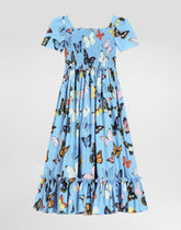 Poplin dress with butterfly print - | Dolce & Gabbana