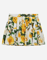 Poplin skirt with yellow rose print - | Dolce & Gabbana
