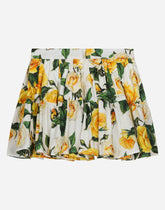 Poplin skirt with yellow rose print - | Dolce & Gabbana