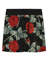 Charmeuse miniskirt with branded elastic and rose print - | Dolce & Gabbana