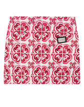5-pocket denim miniskirt with majolica print - | Dolce & Gabbana