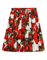 Poplin midi skirt with anemone print - | Dolce & Gabbana
