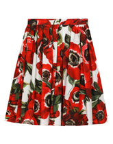 Poplin midi skirt with anemone print - | Dolce & Gabbana