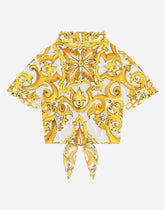 Poplin shirt with yellow majolica print - | Dolce & Gabbana