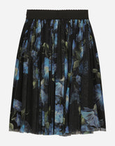 Long tulle skirt with bluebell print - | Dolce & Gabbana