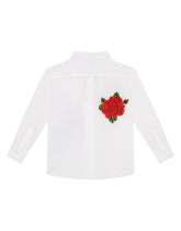 Poplin shirt with crochet rose patch - | Dolce & Gabbana