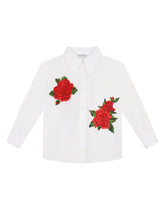 Poplin shirt with crochet rose patch - | Dolce & Gabbana