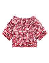 Poplin blouse with yellow majolica print - | Dolce & Gabbana