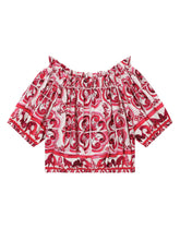 Poplin blouse with yellow majolica print - | Dolce & Gabbana